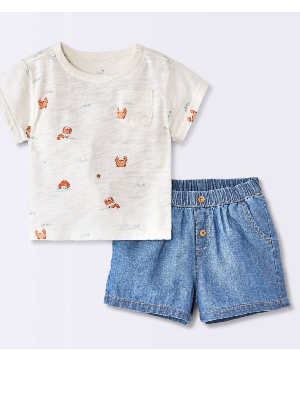 Cloud Island Crab Graphic T-Shirt and Denim Shorts Set 2-Piece Graphic Set in